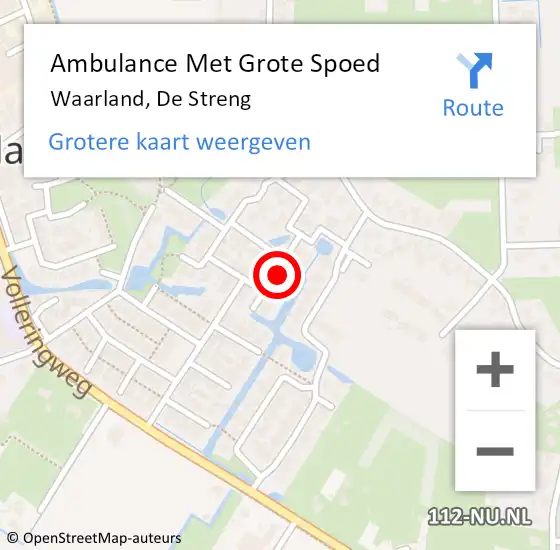 Locatie op kaart van de 112 melding: Ambulance Met Grote Spoed Naar Waarland, De Streng op 12 januari 2023 07:42