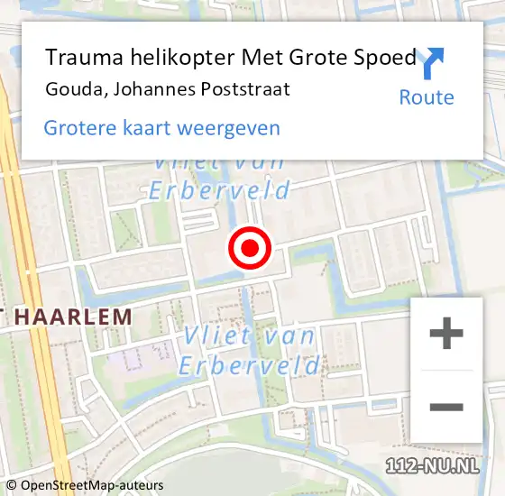 Locatie op kaart van de 112 melding: Trauma helikopter Met Grote Spoed Naar Gouda, Johannes Poststraat op 12 januari 2023 08:13