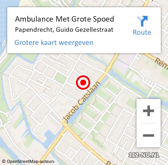 Locatie op kaart van de 112 melding: Ambulance Met Grote Spoed Naar Papendrecht, Guido Gezellestraat op 12 januari 2023 08:22