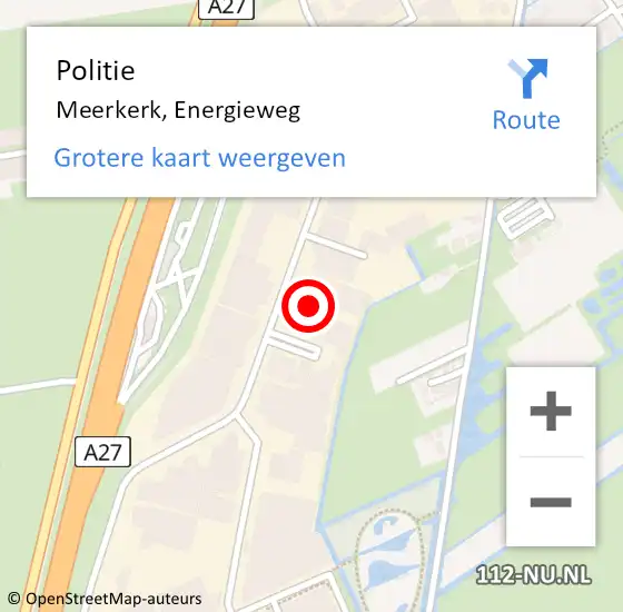 Locatie op kaart van de 112 melding: Politie Meerkerk, Energieweg op 12 januari 2023 08:22