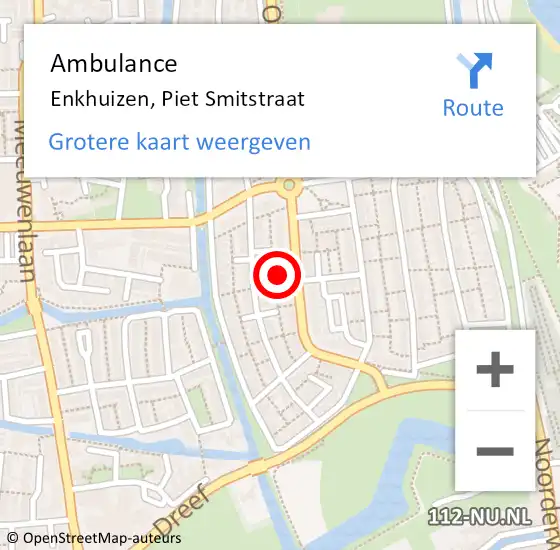 Locatie op kaart van de 112 melding: Ambulance Enkhuizen, Piet Smitstraat op 12 januari 2023 08:30