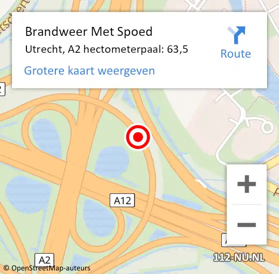 Locatie op kaart van de 112 melding: Brandweer Met Spoed Naar Utrecht, A2 hectometerpaal: 63,5 op 12 januari 2023 08:40