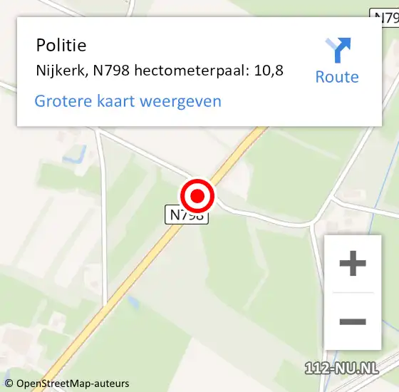 Locatie op kaart van de 112 melding: Politie Nijkerk, N798 hectometerpaal: 10,8 op 12 januari 2023 08:53