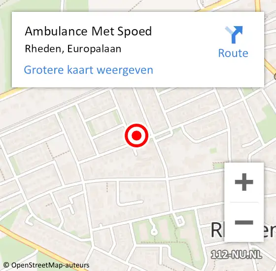 Locatie op kaart van de 112 melding: Ambulance Met Spoed Naar Rheden, Europalaan op 12 januari 2023 08:55