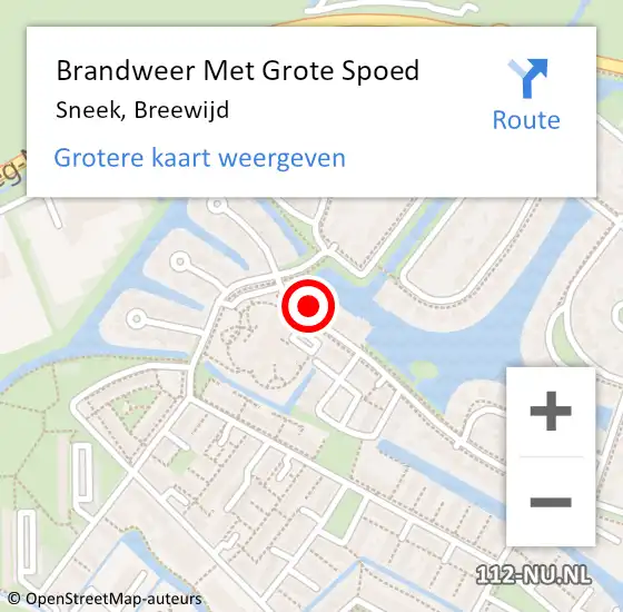 Locatie op kaart van de 112 melding: Brandweer Met Grote Spoed Naar Sneek, Breewijd op 12 januari 2023 08:55