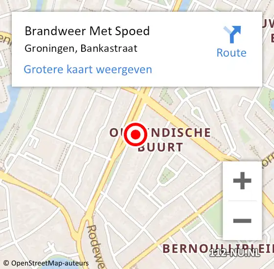 Locatie op kaart van de 112 melding: Brandweer Met Spoed Naar Groningen, Bankastraat op 12 januari 2023 08:57