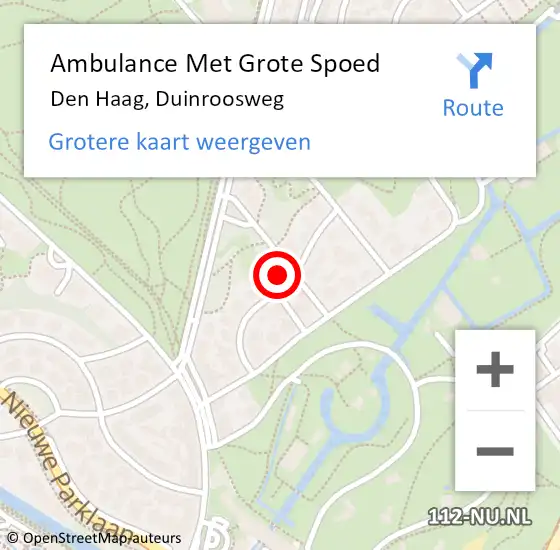 Locatie op kaart van de 112 melding: Ambulance Met Grote Spoed Naar Den Haag, Duinroosweg op 12 januari 2023 09:13