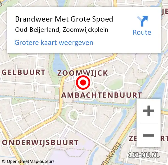 Locatie op kaart van de 112 melding: Brandweer Met Grote Spoed Naar Oud-Beijerland, Zoomwijckplein op 12 januari 2023 09:34