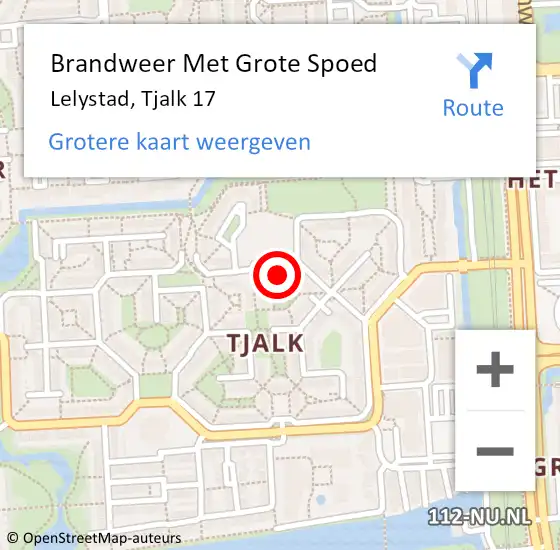 Locatie op kaart van de 112 melding: Brandweer Met Grote Spoed Naar Lelystad, Tjalk 17 op 12 januari 2023 09:38