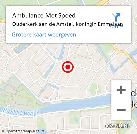 Locatie op kaart van de 112 melding: Ambulance Met Spoed Naar Ouderkerk aan de Amstel, Koningin Emmalaan op 12 januari 2023 10:28