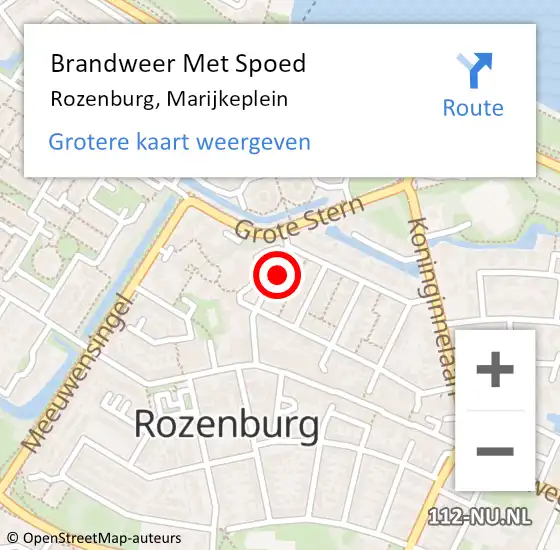 Locatie op kaart van de 112 melding: Brandweer Met Spoed Naar Rozenburg, Marijkeplein op 12 januari 2023 11:00