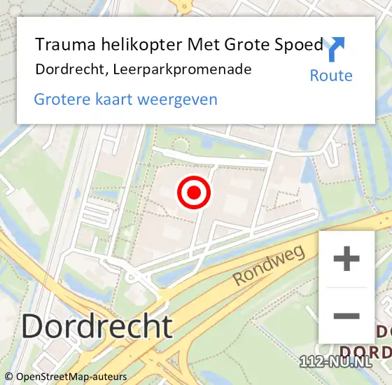 Locatie op kaart van de 112 melding: Trauma helikopter Met Grote Spoed Naar Dordrecht, Leerparkpromenade op 12 januari 2023 11:19