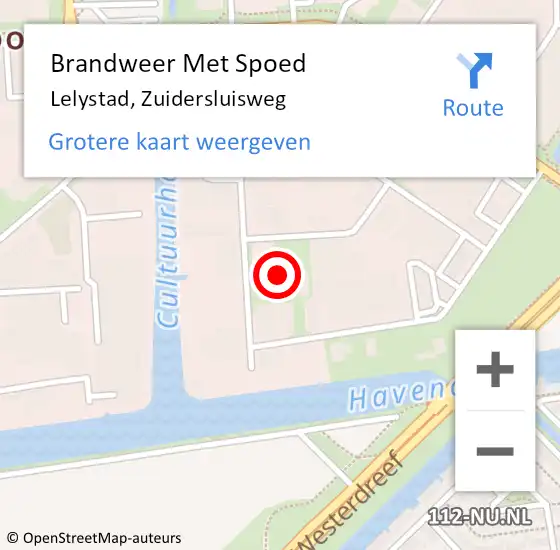 Locatie op kaart van de 112 melding: Brandweer Met Spoed Naar Lelystad, Zuidersluisweg op 12 januari 2023 11:20