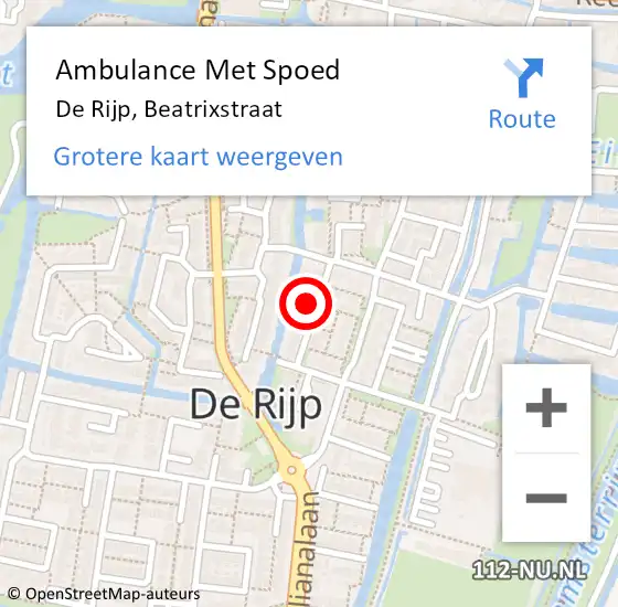 Locatie op kaart van de 112 melding: Ambulance Met Spoed Naar De Rijp, Beatrixstraat op 12 januari 2023 11:33