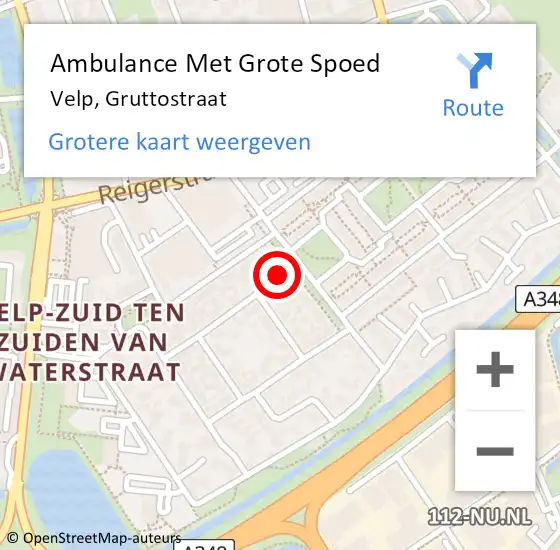 Locatie op kaart van de 112 melding: Ambulance Met Grote Spoed Naar Velp, Gruttostraat op 12 januari 2023 11:52