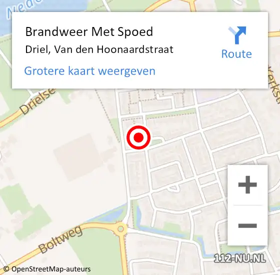 Locatie op kaart van de 112 melding: Brandweer Met Spoed Naar Driel, Van den Hoonaardstraat op 12 januari 2023 11:55