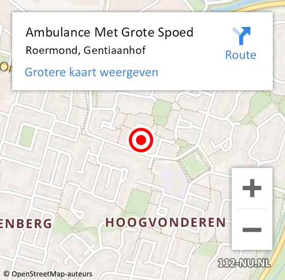 Locatie op kaart van de 112 melding: Ambulance Met Grote Spoed Naar Roermond, Gentiaanhof op 12 januari 2023 12:05