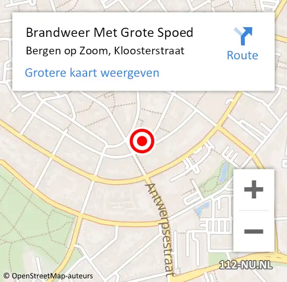 Locatie op kaart van de 112 melding: Brandweer Met Grote Spoed Naar Bergen op Zoom, Kloosterstraat op 12 januari 2023 12:06