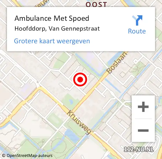 Locatie op kaart van de 112 melding: Ambulance Met Spoed Naar Hoofddorp, Van Gennepstraat op 12 januari 2023 12:17