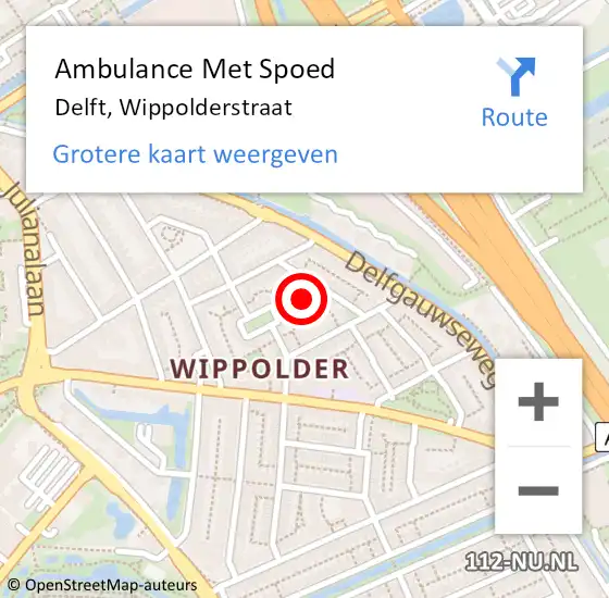 Locatie op kaart van de 112 melding: Ambulance Met Spoed Naar Delft, Wippolderstraat op 12 januari 2023 12:52