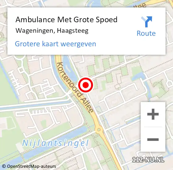 Locatie op kaart van de 112 melding: Ambulance Met Grote Spoed Naar Wageningen, Haagsteeg op 12 januari 2023 12:56