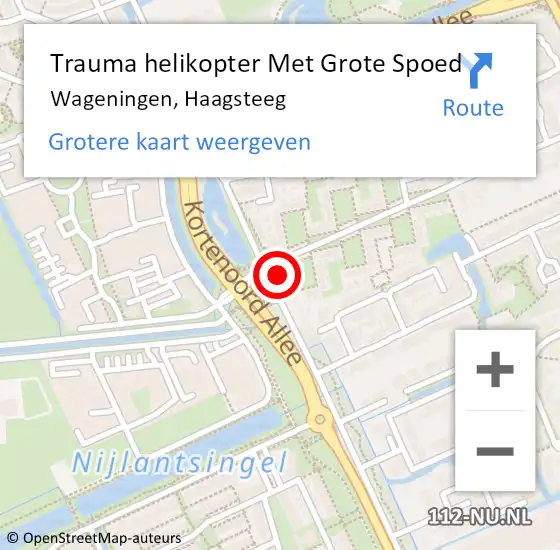 Locatie op kaart van de 112 melding: Trauma helikopter Met Grote Spoed Naar Wageningen, Haagsteeg op 12 januari 2023 12:58