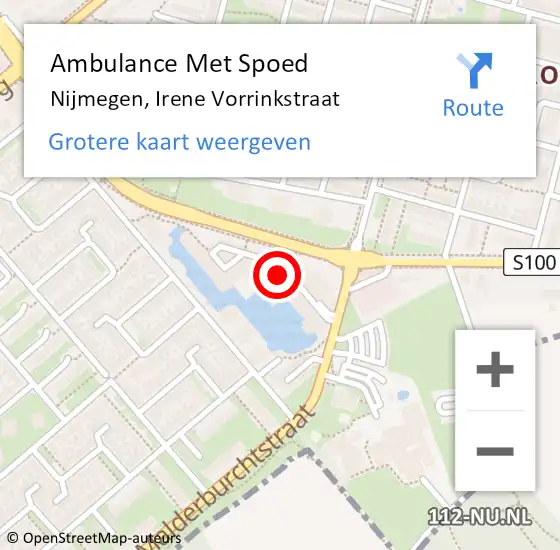 Locatie op kaart van de 112 melding: Ambulance Met Spoed Naar Nijmegen, Irene Vorrinkstraat op 12 januari 2023 13:08