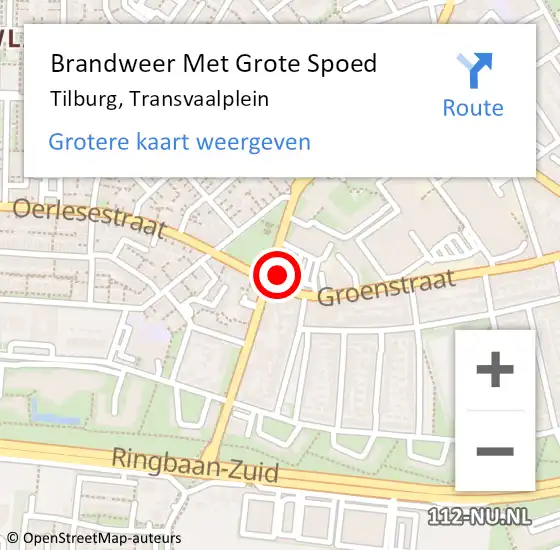 Locatie op kaart van de 112 melding: Brandweer Met Grote Spoed Naar Tilburg, Transvaalplein op 12 januari 2023 13:16