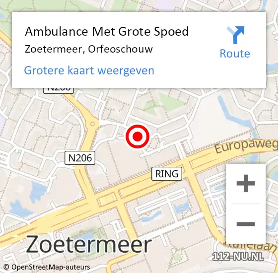 Locatie op kaart van de 112 melding: Ambulance Met Grote Spoed Naar Zoetermeer, Orfeoschouw op 12 januari 2023 14:07