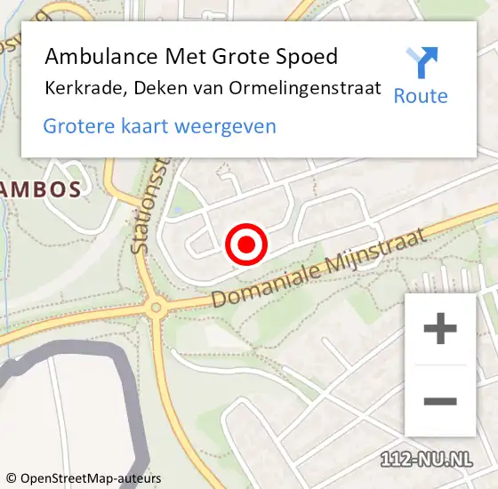 Locatie op kaart van de 112 melding: Ambulance Met Grote Spoed Naar Kerkrade, Deken van Ormelingenstraat op 11 augustus 2014 21:55