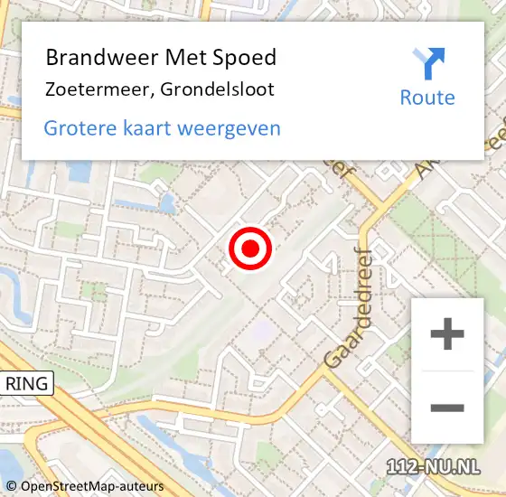 Locatie op kaart van de 112 melding: Brandweer Met Spoed Naar Zoetermeer, Grondelsloot op 12 januari 2023 14:22