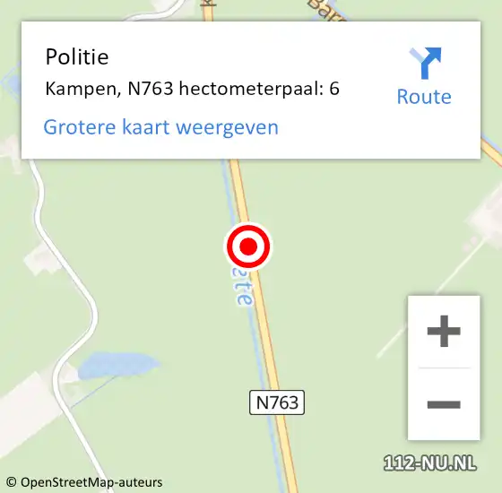 Locatie op kaart van de 112 melding: Politie Kampen, N763 hectometerpaal: 6 op 12 januari 2023 14:25