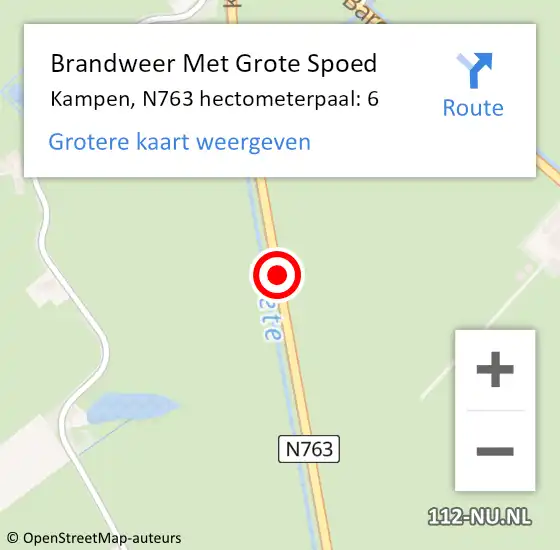 Locatie op kaart van de 112 melding: Brandweer Met Grote Spoed Naar Kampen, N763 hectometerpaal: 6 op 12 januari 2023 14:26