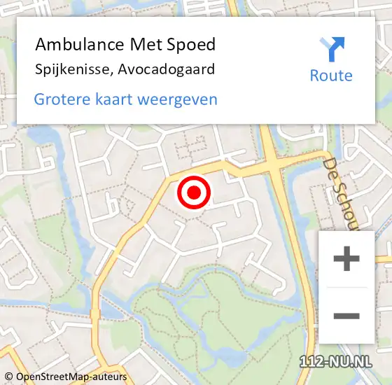 Locatie op kaart van de 112 melding: Ambulance Met Spoed Naar Spijkenisse, Avocadogaard op 12 januari 2023 14:57
