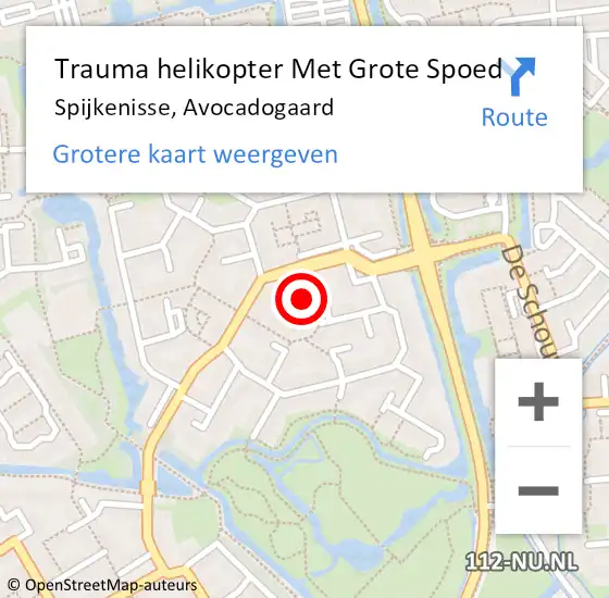 Locatie op kaart van de 112 melding: Trauma helikopter Met Grote Spoed Naar Spijkenisse, Avocadogaard op 12 januari 2023 14:59