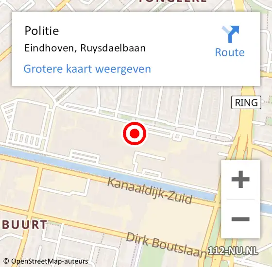 Locatie op kaart van de 112 melding: Politie Eindhoven, Ruysdaelbaan op 12 januari 2023 15:10