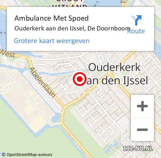 Locatie op kaart van de 112 melding: Ambulance Met Spoed Naar Ouderkerk aan den IJssel, De Doornboom op 12 januari 2023 15:16