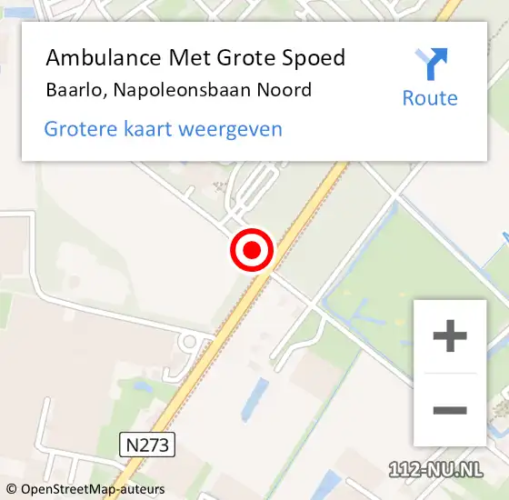 Locatie op kaart van de 112 melding: Ambulance Met Grote Spoed Naar Baarlo, Napoleonsbaan Noord op 11 augustus 2014 22:10