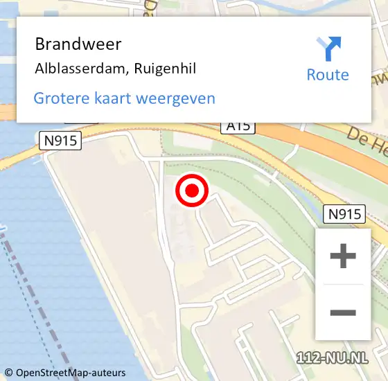 Locatie op kaart van de 112 melding: Brandweer Alblasserdam, Ruigenhil op 12 januari 2023 15:46