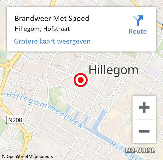 Locatie op kaart van de 112 melding: Brandweer Met Spoed Naar Hillegom, Hofstraat op 12 januari 2023 16:04