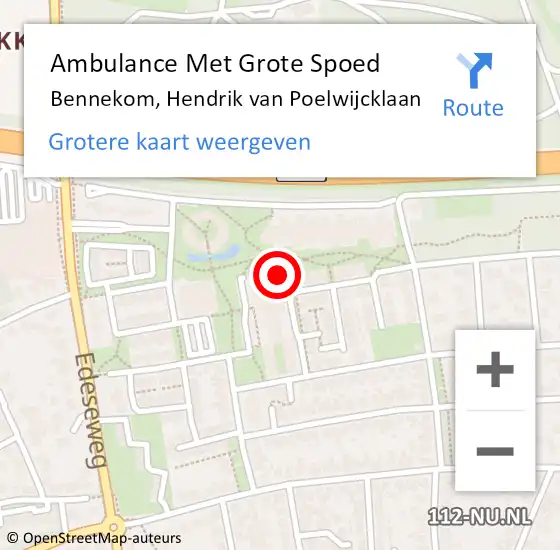 Locatie op kaart van de 112 melding: Ambulance Met Grote Spoed Naar Bennekom, Hendrik van Poelwijcklaan op 12 januari 2023 16:12