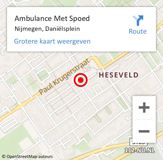 Locatie op kaart van de 112 melding: Ambulance Met Spoed Naar Nijmegen, Daniëlsplein op 12 januari 2023 16:54