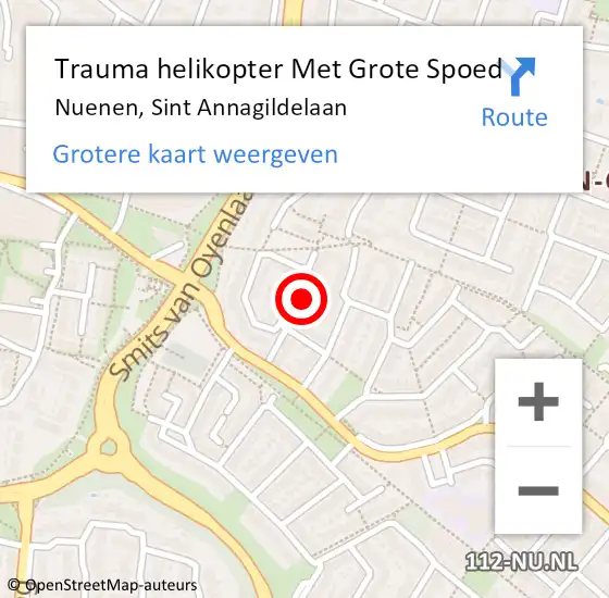Locatie op kaart van de 112 melding: Trauma helikopter Met Grote Spoed Naar Nuenen, Sint Annagildelaan op 12 januari 2023 17:04