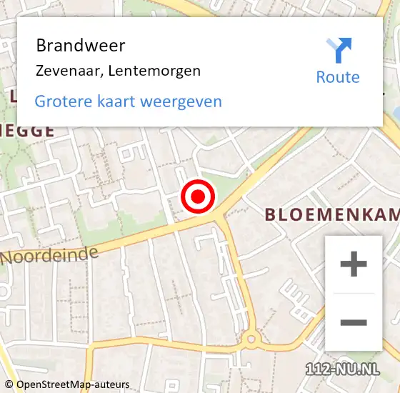 Locatie op kaart van de 112 melding: Brandweer Zevenaar, Lentemorgen op 12 januari 2023 17:07