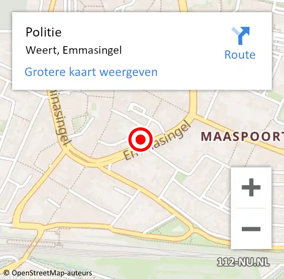 Locatie op kaart van de 112 melding: Politie Weert, Emmasingel op 12 januari 2023 17:12