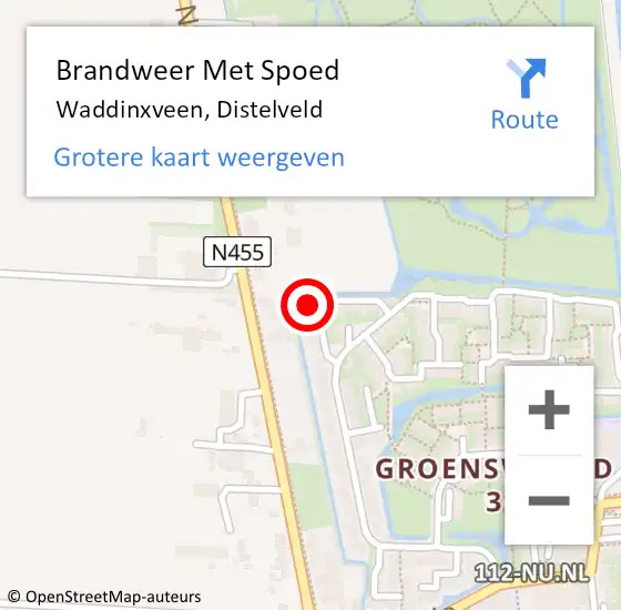 Locatie op kaart van de 112 melding: Brandweer Met Spoed Naar Waddinxveen, Distelveld op 12 januari 2023 17:18