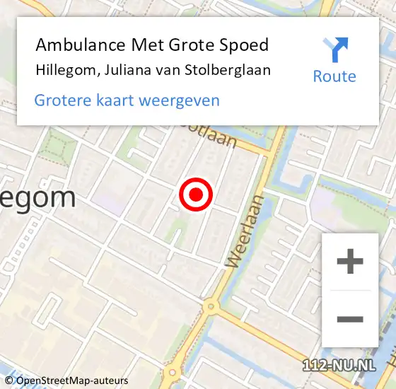 Locatie op kaart van de 112 melding: Ambulance Met Grote Spoed Naar Hillegom, Juliana van Stolberglaan op 12 januari 2023 17:28