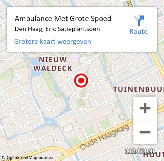 Locatie op kaart van de 112 melding: Ambulance Met Grote Spoed Naar Den Haag, Eric Satieplantsoen op 12 januari 2023 17:46