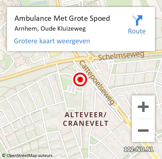 Locatie op kaart van de 112 melding: Ambulance Met Grote Spoed Naar Arnhem, Oude Kluizeweg op 12 januari 2023 18:14