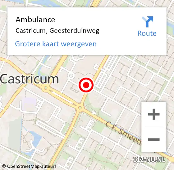 Locatie op kaart van de 112 melding: Ambulance Castricum, Geesterduinweg op 12 januari 2023 18:22